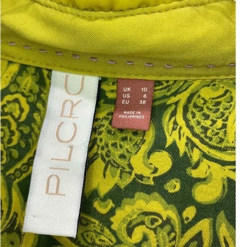 Pilcro and the Letterpress Chartreuse Green Velvet Button Down Shirt Womens 6 - Picture 5 of 12